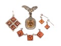 Assorted Lot Of Sterling Silver Amber Jewelry Pieces, Rounded Cushion Motifs