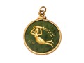 14k Yellow Gold Vintag Green Nephrite Jade Virgo Pendant