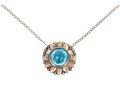 Sterling Silver Pretty Flower Motif Pendant, Blue Topaz Center, With Chain