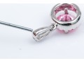 18k White Gold Pretty Pink Cz And Diamond Halo Pendant, App. 0.07 TCW