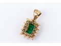 14k Yellow Gold Pretty Emerald Cut Emerald And Diamond Halo Pendant