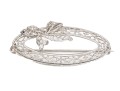10k White Gold Lovely Vintage Oval Filigree Brooch, With Bow Motif