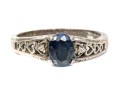 Sterling Silver Filigree Motif Sapphire Ring, Size 11