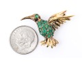 Sterling Silver Vermeil Charming Emerald Set Figural Hummingbird Brooch