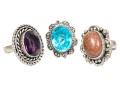Sterling Silver Colorful Chunky Collection Of Assorted Rings, Size 7