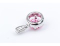 18k White Gold Pretty Pink Cz And Diamond Halo Pendant, App. 0.07 TCW