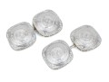 14k White Gold Elegant Vintage Patterned Rounded Square Cufflinks, Loose Links Style
