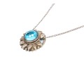 Sterling Silver Pretty Flower Motif Pendant, Blue Topaz Center, With Chain
