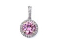 18k White Gold Pretty Pink Cz And Diamond Halo Pendant, App. 0.07 TCW