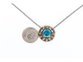 Sterling Silver Pretty Flower Motif Pendant, Blue Topaz Center, With Chain