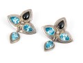 Beautiful Sterling Silver, Blue Topaz And Black Onyx Brooch/pendant And Earrings Set