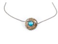 Sterling Silver Pretty Flower Motif Pendant, Blue Topaz Center, With Chain