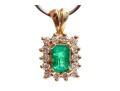 14k Yellow Gold Pretty Emerald Cut Emerald And Diamond Halo Pendant