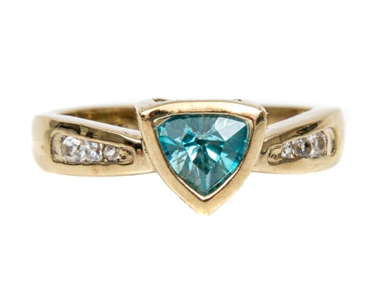 Sterling Silver Vermeil Contemporary Trillion Blue Topaz With White Topaz Ring, Size 6