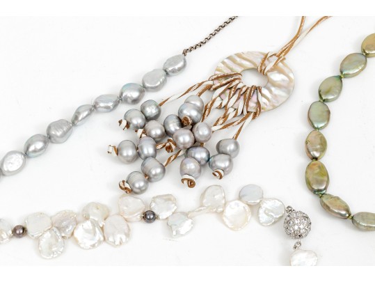 Collection Of Five Fun Chunky Cultured Freshwater Pearl Necklaces