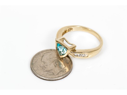 Sterling Silver Vermeil Contemporary Trillion Blue Topaz With White Topaz Ring, Size 6