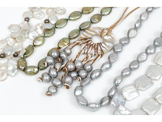 Collection Of Five Fun Chunky Cultured Freshwater Pearl Necklaces