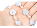 Pretty Faceted Blue Chalcedony And Cultured Freshwater Pearl Necklace And Bracelet