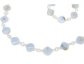 Pretty Faceted Blue Chalcedony And Cultured Freshwater Pearl Necklace And Bracelet