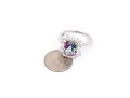 Sterling Silver Striking Emerald Cut Mystic Topaz And White Topaz Halo Ring, Size 8