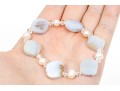 Pretty Faceted Blue Chalcedony And Cultured Freshwater Pearl Necklace And Bracelet