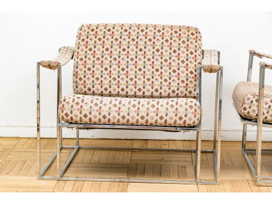 Pair Of Vintage Milo Baughman Chrome-Plated Steel Framed Lounge Chairs