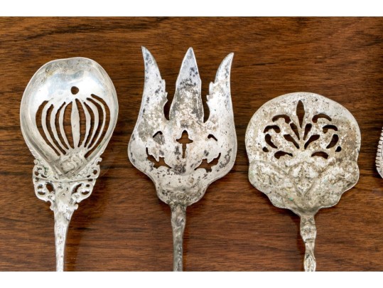 Collection Of Five Sterling Silver Ornately Cast Serving Pieces, 15.18 Ozt.