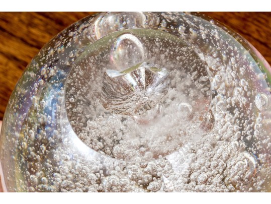 Stunning Hand-Blown Bubble Suffused Oversized Glass Orb Sculpture