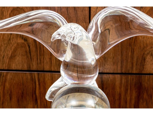 Steuben Crystal Eagle With Wings Spread On Ball Form Base