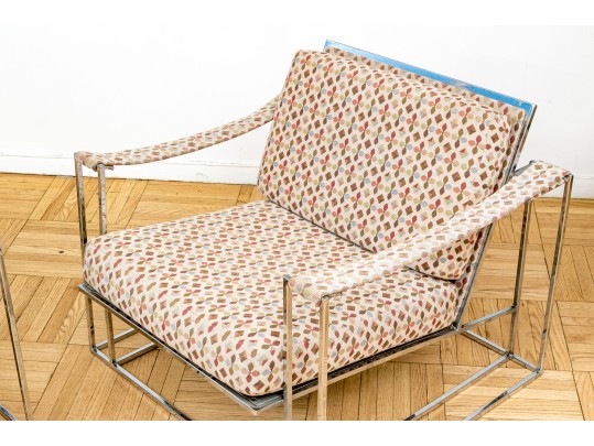 Pair Of Vintage Milo Baughman Chrome-Plated Steel Framed Lounge Chairs