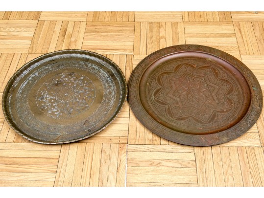 Two Semi Antique Moroccan Brass Serving Trays