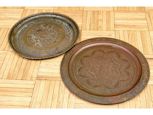 Two Semi Antique Moroccan Brass Serving Trays