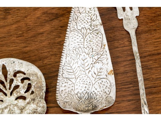 Collection Of Five Sterling Silver Ornately Cast Serving Pieces, 15.18 Ozt.