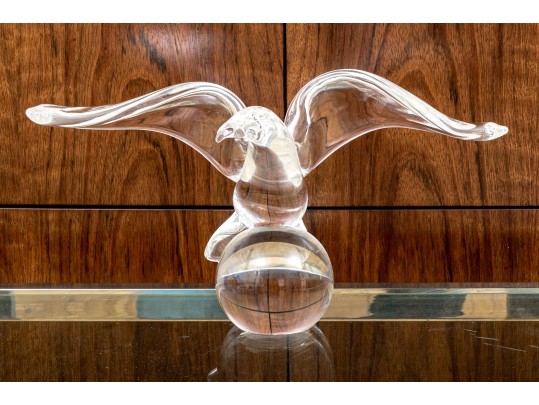 Steuben Crystal Eagle With Wings Spread On Ball Form Base
