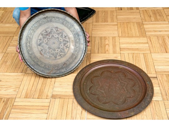 Two Semi Antique Moroccan Brass Serving Trays