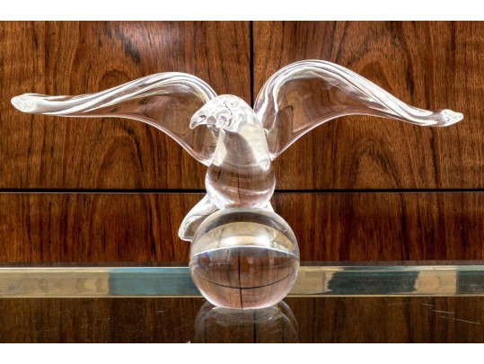Steuben Crystal Eagle With Wings Spread On Ball Form Base