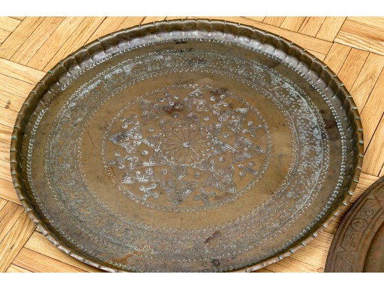 Two Semi Antique Moroccan Brass Serving Trays
