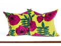 Vintage Retro Pair Of Vibrant Cotton Accent Pillows With Floral Decoration