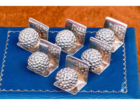 Set Of Six English Sterling Silver Marked Place Card Settings, 6.38 Ozt.