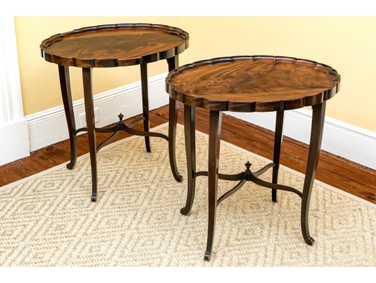 George III Style Pair Of Pie Crust Oval Top Mahogany Side Tables, Ca. 1950 Or Earlier
