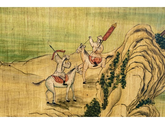 Chinese Lacquer Painting On Board, Canton Landscape