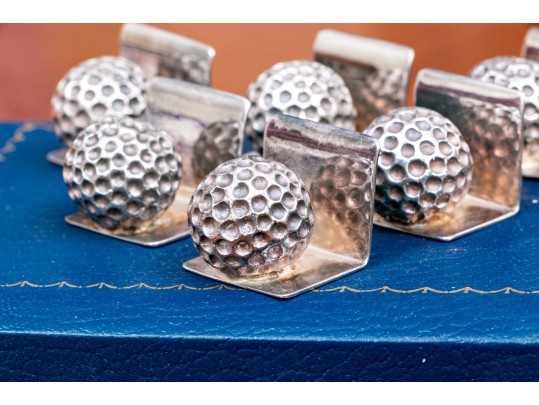 Set Of Six English Sterling Silver Marked Place Card Settings, 6.38 Ozt.