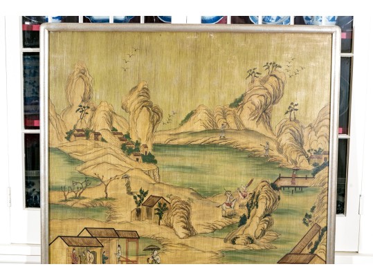Chinese Lacquer Painting On Board, Canton Landscape
