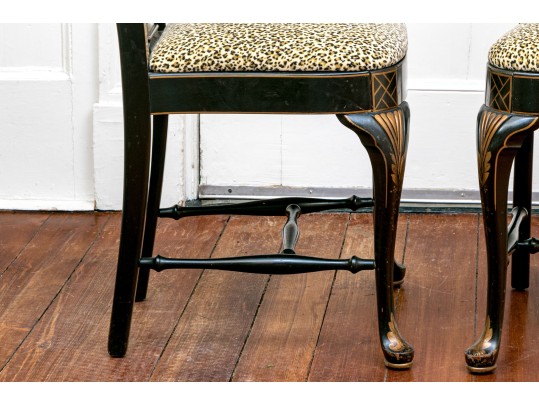 Pair Of Bold Chinese Chippendale Style Side Chairs With Cheetah Print Upholstery