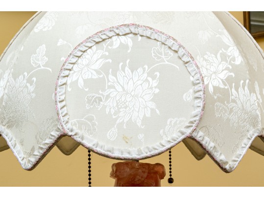 Gorgeous Chinese Carved Rose Quartz Lidded Vase Form Table Lamp, 20th C.