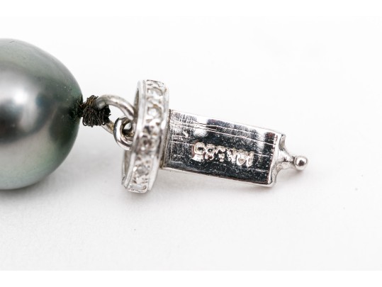 Beautiful Graduated Black Tahitian Pearl Necklace, 8.75mm To 12.25mm, 14k Diamond Set Clasp