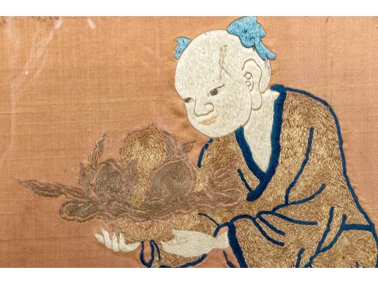 Antique 19th C. Chinese Embroidered Silk Framed Panel