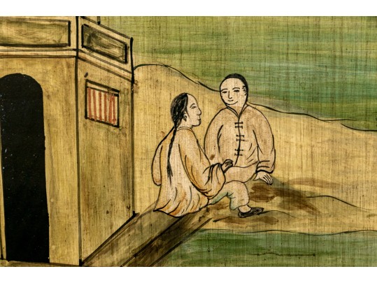 Chinese Lacquer Painting On Board, Canton Landscape