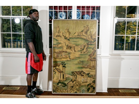 Chinese Lacquer Painting On Board, Canton Landscape