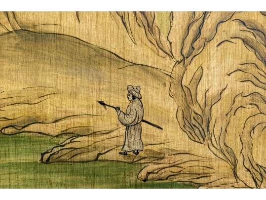 Chinese Lacquer Painting On Board, Canton Landscape